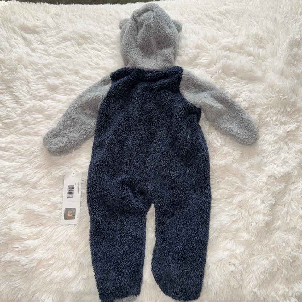 NFL Kids Navy and Gray Fleece Seahawks Footie Hooded Onesie 6-9 Months - Picture 7 of 8